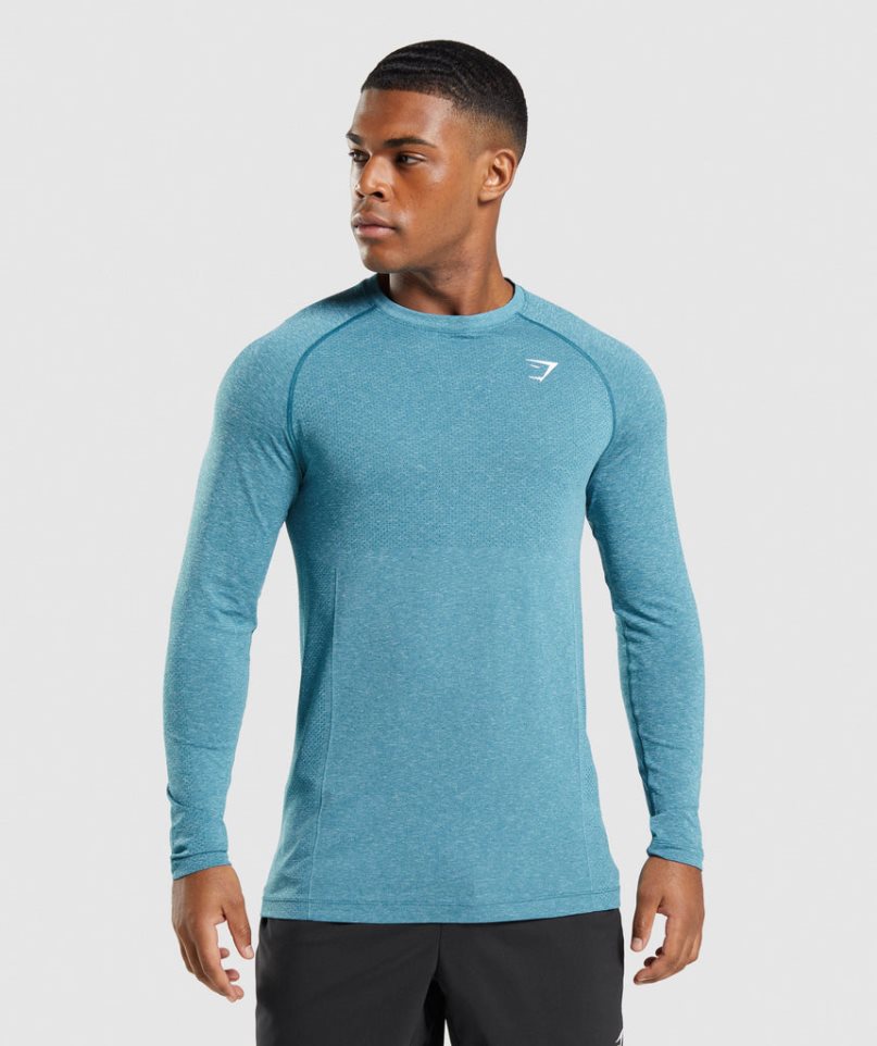 Men\'s Gymshark Vital Seamless Light Long Sleeve T-Shirts Turquoise | NZ 9XTFIU